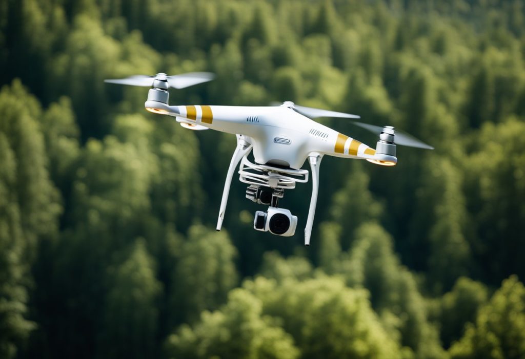 Drones collect data over a remote forest, scanning for biodiversity and environmental changes
