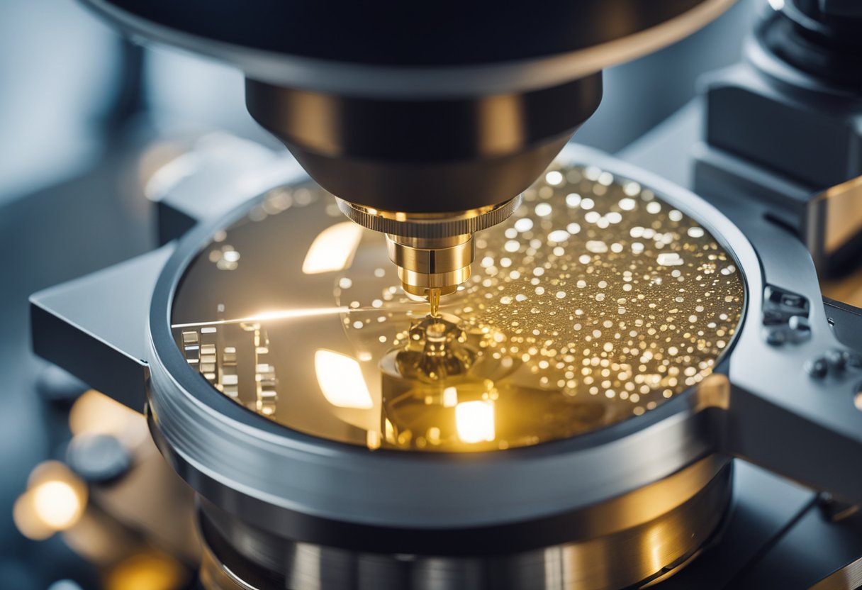 A light microscope shows a specimen using visible light, while an electron microscope uses a beam of electrons for higher magnification and resolution