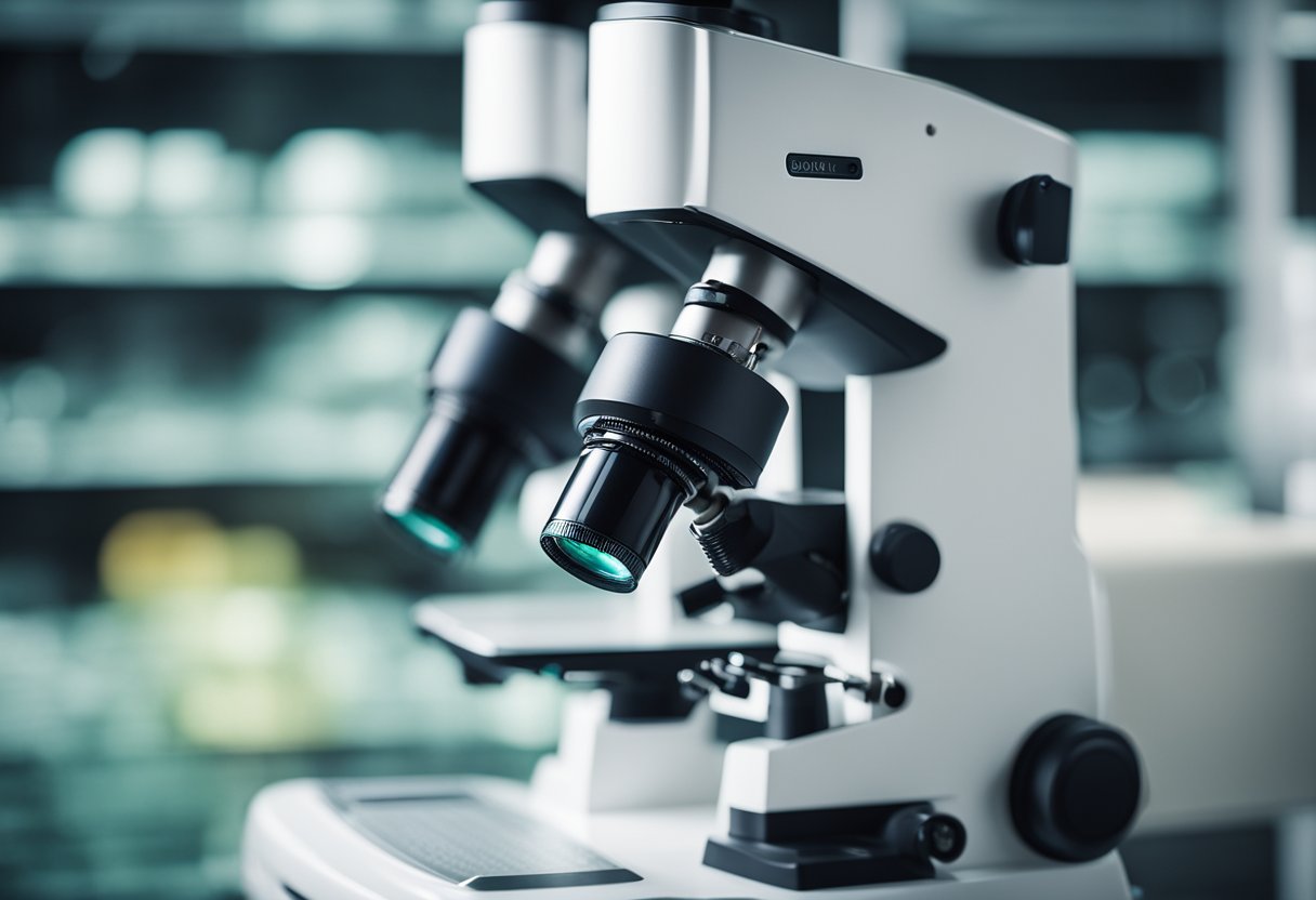 A light microscope features visible light and lenses, while an electron microscope uses a beam of electrons and electromagnetic lenses