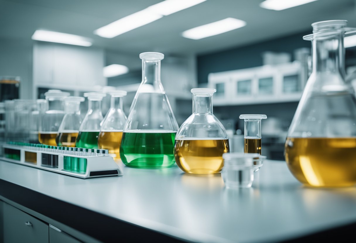 A laboratory table with various evaporation materials and equipment